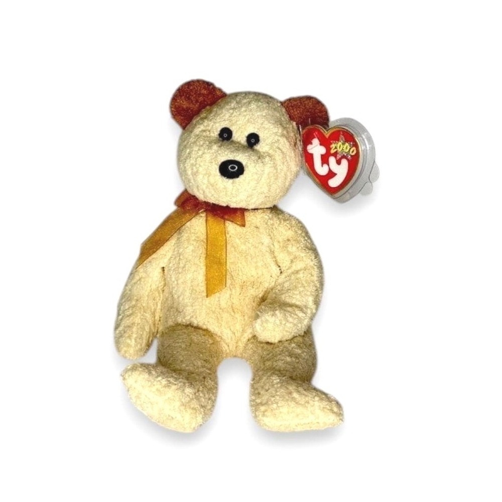 Huggy the Bear | Golden Ribbon Cuddler | Mint Heart Tag TY Beanie Baby
